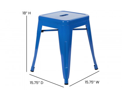 BLNK Kai Commercial Indoor Metal Backless Stackable Table Height Dining Stool Set of 4 - Royal Blue