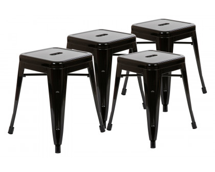 BLNK Kai Commercial Metal Backless Stackable Table Height Dining Stool Set of 4 - Black