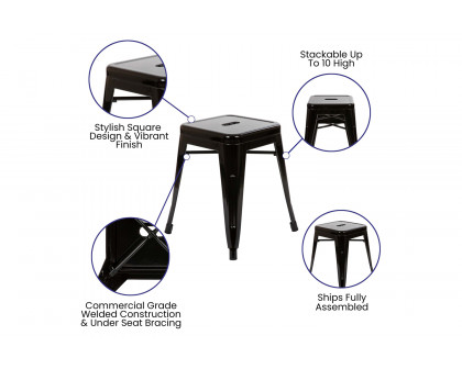 BLNK Kai Commercial Metal Backless Stackable Table Height Dining Stool Set of 4 - Black