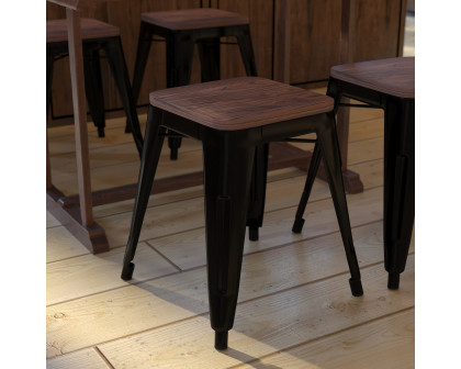 BLNK Kai Commercial Metal Backless Stackable Table Height Dining Stool with Wooden Seat Set of 4