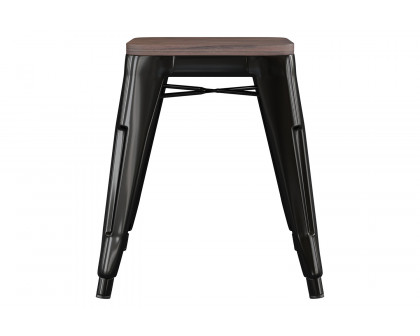 BLNK Kai Commercial Metal Backless Stackable Table Height Dining Stool with Wooden Seat Set of 4 - Black