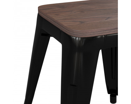 BLNK Kai Commercial Metal Backless Stackable Table Height Dining Stool with Wooden Seat Set of 4 - Black