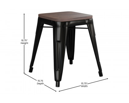 BLNK Kai Commercial Metal Backless Stackable Table Height Dining Stool with Wooden Seat Set of 4 - Black