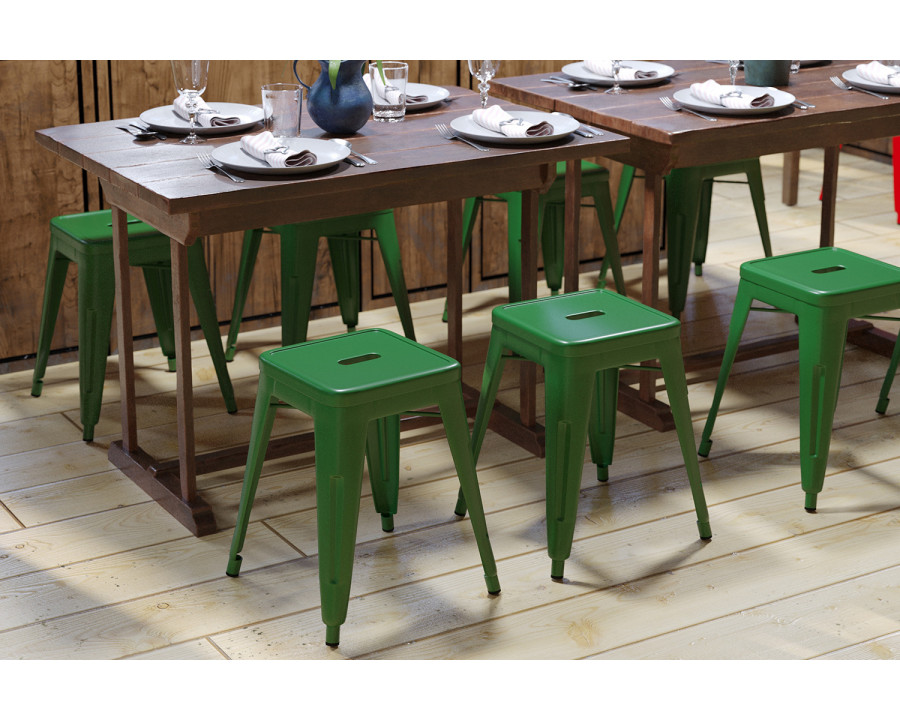 BLNK Kai Commercial Indoor Metal Backless Stackable Table Height Dining Stool Set of 4 - Green