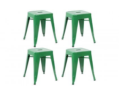 BLNK Kai Commercial Indoor Metal Backless Stackable Table Height Dining Stool Set of 4 - Green