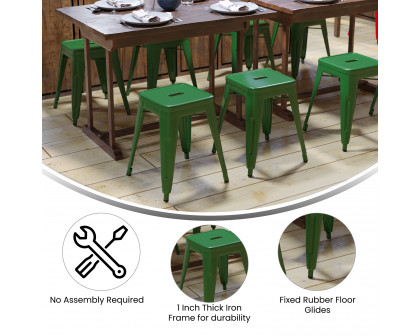 BLNK Kai Commercial Indoor Metal Backless Stackable Table Height Dining Stool Set of 4 - Green