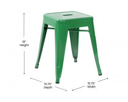 BLNK Kai Commercial Indoor Metal Backless Stackable Table Height Dining Stool Set of 4 - Green