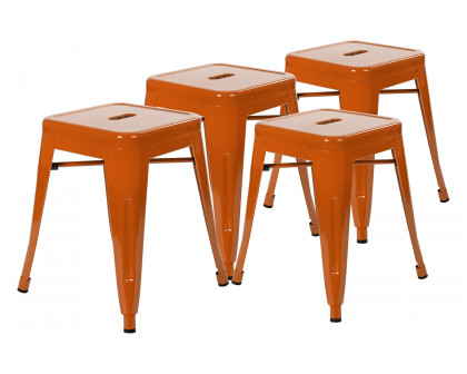 BLNK Kai Commercial Indoor Metal Backless Stackable Table Height Dining Stool Set of 4 - Orange