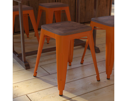 BLNK Kai Commercial Metal Backless Stackable Table Height Dining Stool with Wooden Seat Set of 4 - Orange