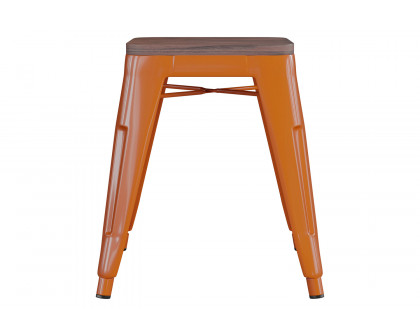 BLNK Kai Commercial Metal Backless Stackable Table Height Dining Stool with Wooden Seat Set of 4 - Orange