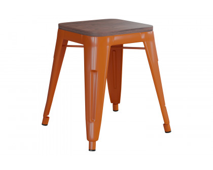 BLNK Kai Commercial Metal Backless Stackable Table Height Dining Stool with Wooden Seat Set of 4 - Orange