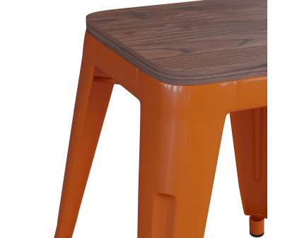 BLNK Kai Commercial Metal Backless Stackable Table Height Dining Stool with Wooden Seat Set of 4 - Orange