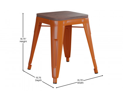 BLNK Kai Commercial Metal Backless Stackable Table Height Dining Stool with Wooden Seat Set of 4 - Orange