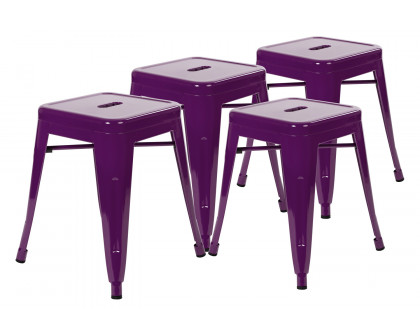 BLNK Kai Commercial Indoor Metal Backless Stackable Table Height Dining Stool Set of 4 - Purple