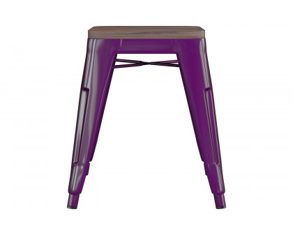 BLNK Kai Commercial Metal Backless Stackable Table Height Dining Stool with Wooden Seat Set of 4 - Purple