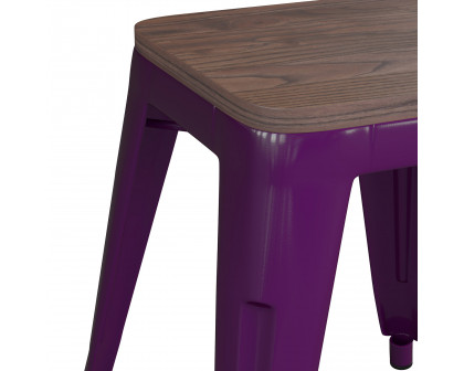 BLNK Kai Commercial Metal Backless Stackable Table Height Dining Stool with Wooden Seat Set of 4 - Purple