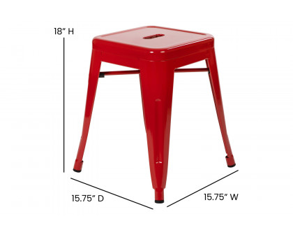 BLNK Kai Commercial Indoor Metal Backless Stackable Table Height Dining Stool Set of 4 - Red