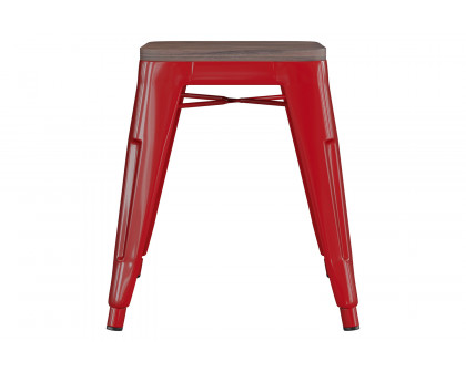 BLNK Kai Commercial Metal Backless Stackable Table Height Dining Stool with Wooden Seat Set of 4 - Red