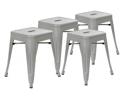 BLNK Kai Commercial Indoor Metal Backless Stackable Table Height Dining Stool Set of 4 - Silver