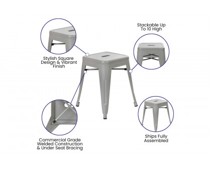 BLNK Kai Commercial Indoor Metal Backless Stackable Table Height Dining Stool Set of 4 - Silver