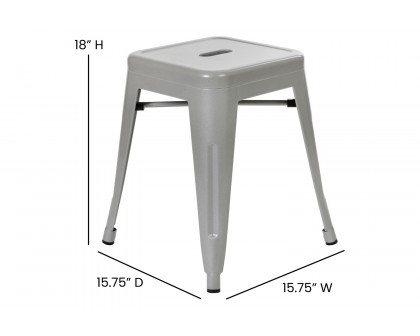 BLNK Kai Commercial Indoor Metal Backless Stackable Table Height Dining Stool Set of 4 - Silver