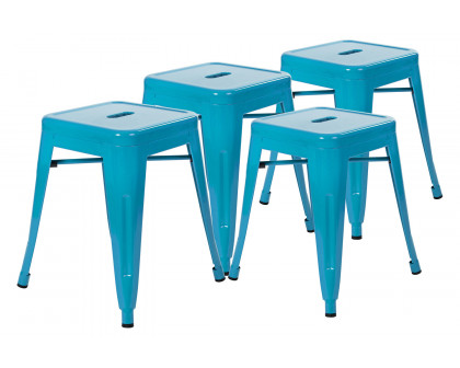 BLNK Kai Commercial Indoor Metal Backless Stackable Table Height Dining Stool Set of 4 - Teal