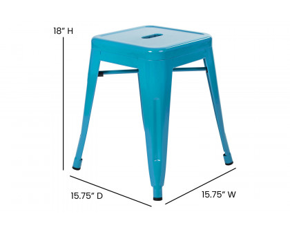 BLNK Kai Commercial Indoor Metal Backless Stackable Table Height Dining Stool Set of 4 - Teal