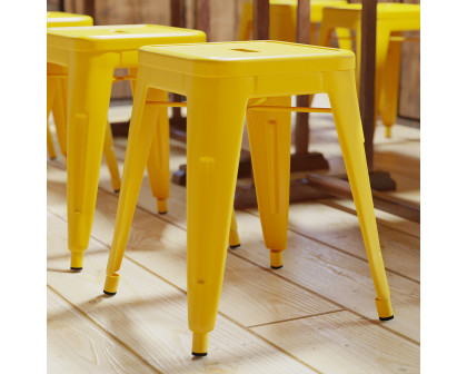 BLNK Kai Commercial Indoor Metal Backless Stackable Table Height Dining Stool Set of 4 - Yellow