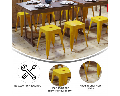 BLNK Kai Commercial Indoor Metal Backless Stackable Table Height Dining Stool Set of 4 - Yellow