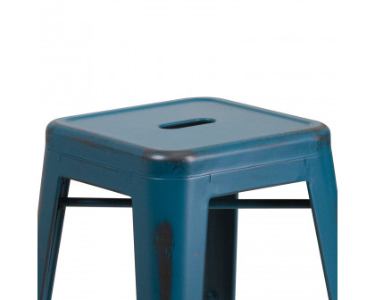 BLNK Kai Commercial Metal Backless Distressed Indoor-Outdoor Counter Height Stool - Antique Blue