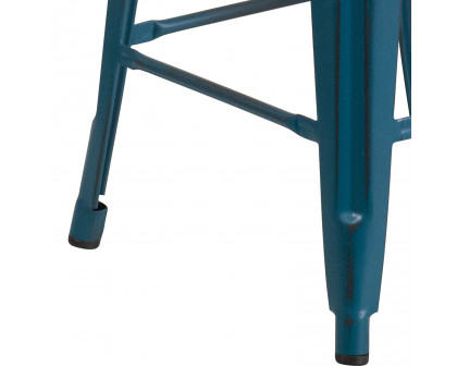 BLNK Kai Commercial Metal Backless Distressed Indoor-Outdoor Counter Height Stool - Antique Blue