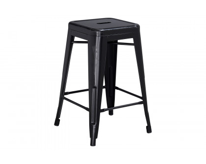 BLNK Kai Commercial Metal Backless Distressed Indoor-Outdoor Counter Height Stool - Black