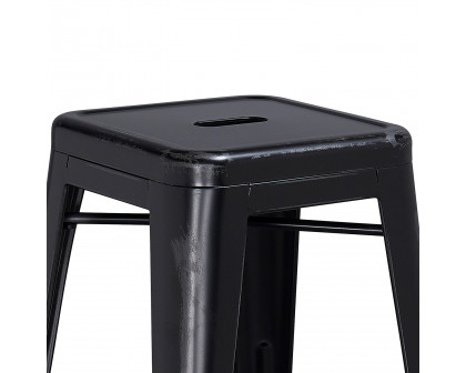 BLNK Kai Commercial Metal Backless Distressed Indoor-Outdoor Counter Height Stool - Black