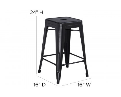 BLNK Kai Commercial Metal Backless Distressed Indoor-Outdoor Counter Height Stool - Black