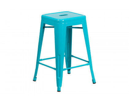 BLNK Kai Commercial Backless Indoor-Outdoor Counter Height Stool - Crystal Teal/Blue