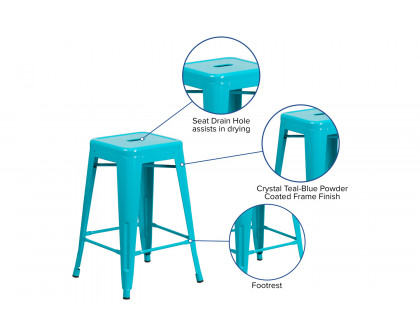 BLNK Kai Commercial Backless Indoor-Outdoor Counter Height Stool - Crystal Teal/Blue