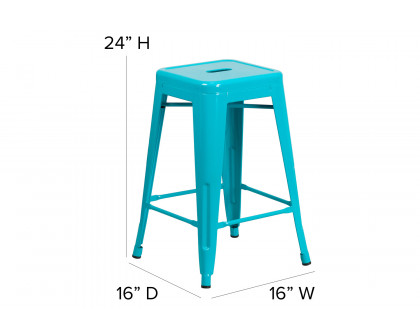 BLNK Kai Commercial Backless Indoor-Outdoor Counter Height Stool - Crystal Teal/Blue