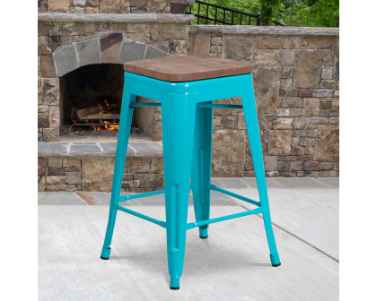 BLNK Sinclair Backless Counter Height Stool with Square Wood Seat