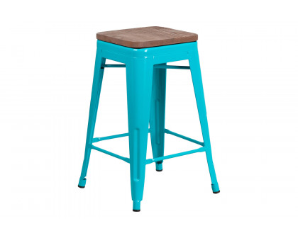 BLNK Sinclair Backless Counter Height Stool with Square Wood Seat - Crystal Teal/Blue