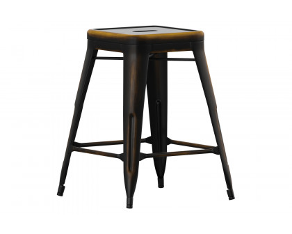 BLNK™ Kai Commercial Metal Backless Distressed Indoor-Outdoor Counter Height Stool - Copper