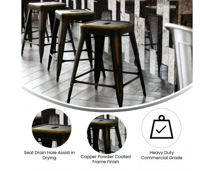 BLNK™ Kai Commercial Metal Backless Distressed Indoor-Outdoor Counter Height Stool - Copper