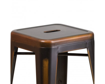 BLNK™ Kai Commercial Metal Backless Distressed Indoor-Outdoor Counter Height Stool - Copper