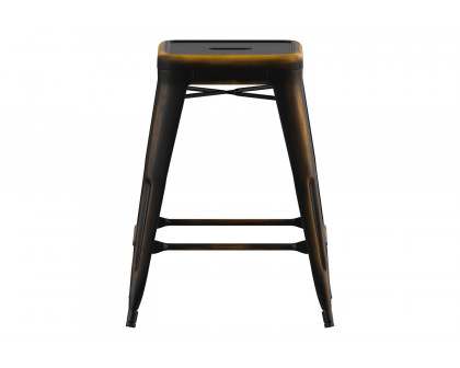 BLNK™ Kai Commercial Metal Backless Distressed Indoor-Outdoor Counter Height Stool - Copper