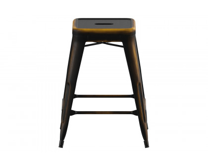 BLNK™ Kai Commercial Metal Backless Distressed Indoor-Outdoor Counter Height Stool - Copper