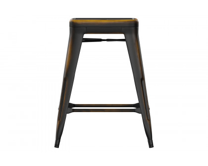 BLNK™ Kai Commercial Metal Backless Distressed Indoor-Outdoor Counter Height Stool - Copper