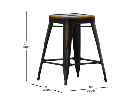 BLNK™ Kai Commercial Metal Backless Distressed Indoor-Outdoor Counter Height Stool - Copper