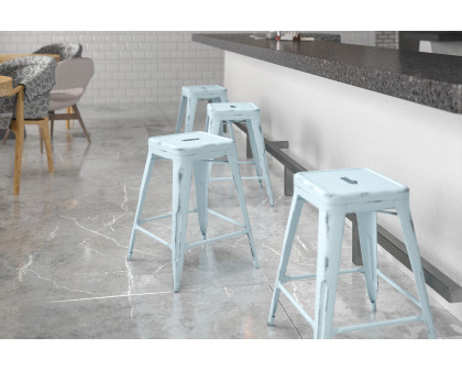 BLNK Kai Commercial Metal Backless Distressed Indoor-Outdoor Counter Height Stool