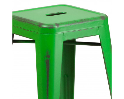 BLNK™ Kai Commercial Metal Backless Distressed Indoor-Outdoor Counter Height Stool - Green