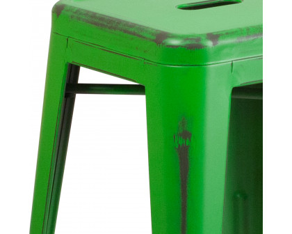 BLNK™ Kai Commercial Metal Backless Distressed Indoor-Outdoor Counter Height Stool - Green