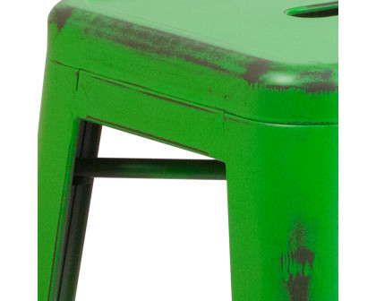 BLNK™ Kai Commercial Metal Backless Distressed Indoor-Outdoor Counter Height Stool - Green